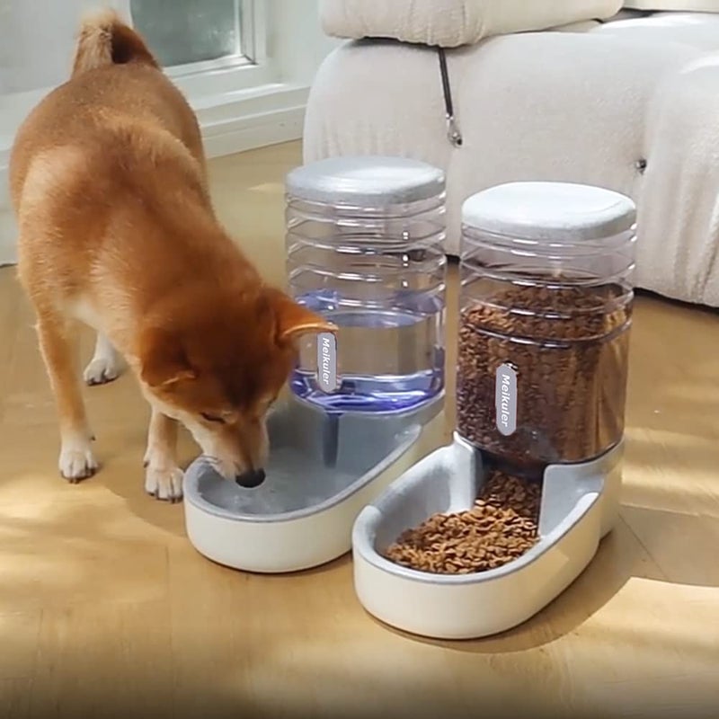 Meikuler Automatic Dog Cat Feeder and Water Dispenser Set,Waterer and Gravity Food Feeder for Small & Medium Dogs Cats Puppies,Large Capacity 1 Gallon x 2 (Grey) - Image 5